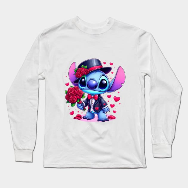 Valentines Day Stitch, Stitch Love Long Sleeve T-Shirt by BukovskyART